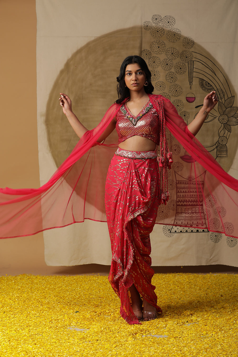 Coral Dhhoti Set - Auraya Fashion -  - #tag1# - #tag2# - #tag3# - #tag3#