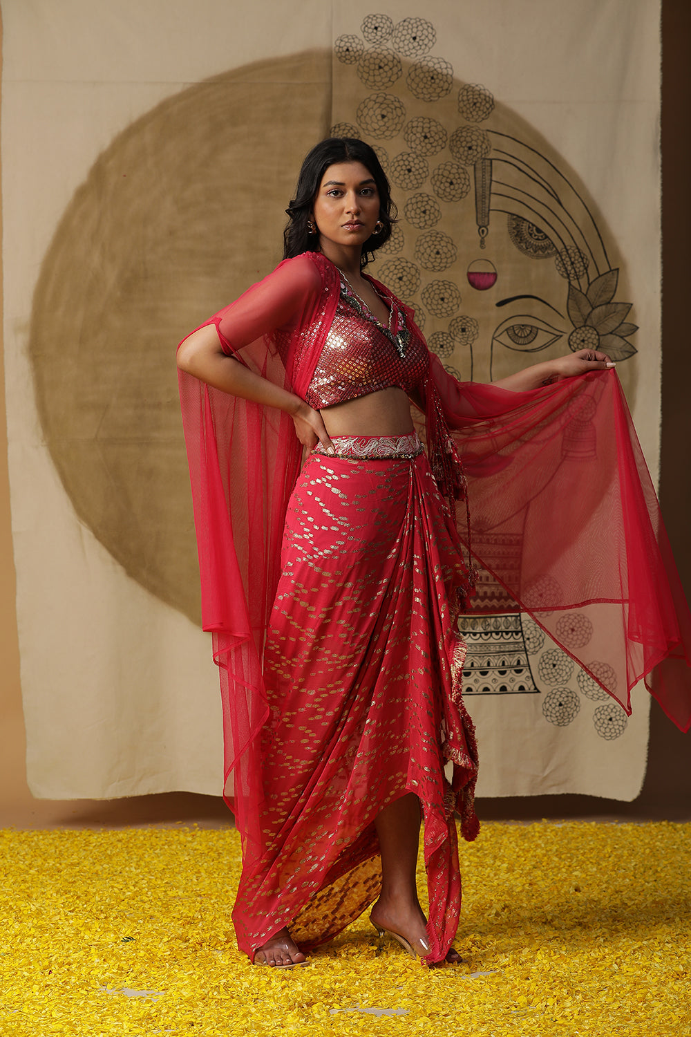 Coral Dhhoti Set - Auraya Fashion -  - #tag1# - #tag2# - #tag3# - #tag3#