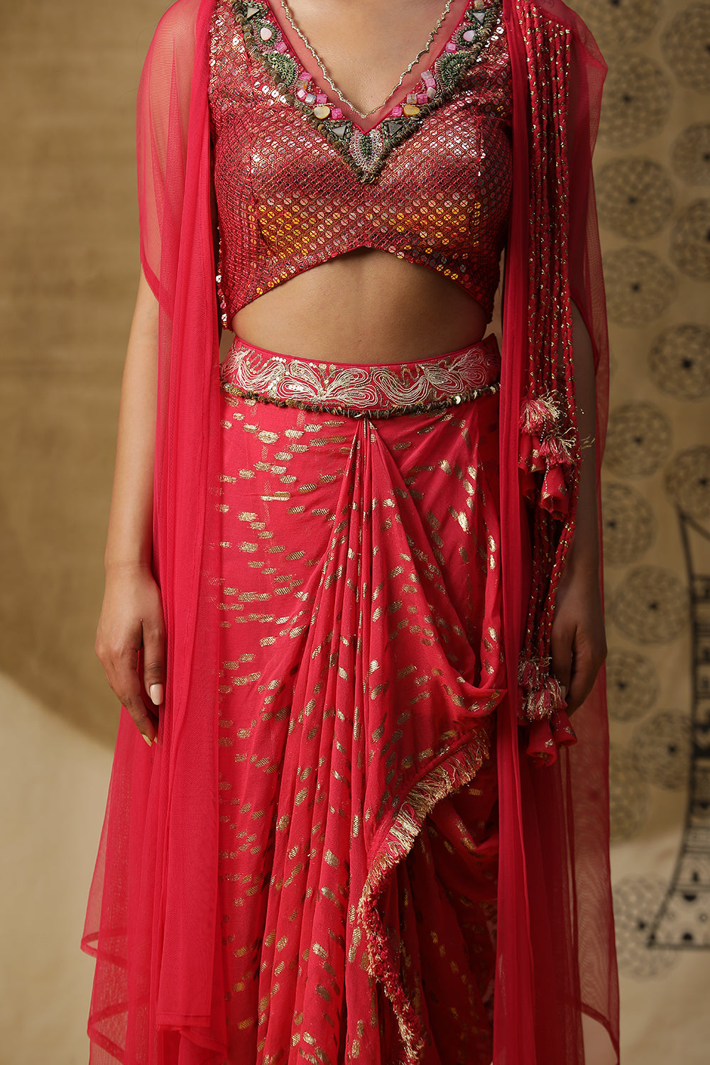 Coral Dhhoti Set - Auraya Fashion -  - #tag1# - #tag2# - #tag3# - #tag3#