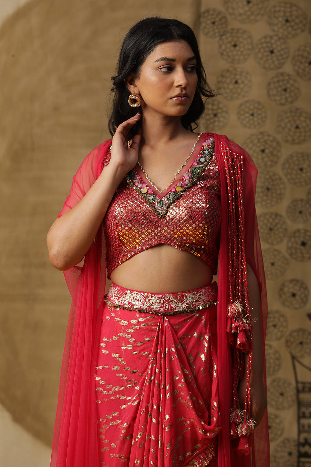 Coral Dhhoti Set - Auraya Fashion -  - #tag1# - #tag2# - #tag3# - #tag3#