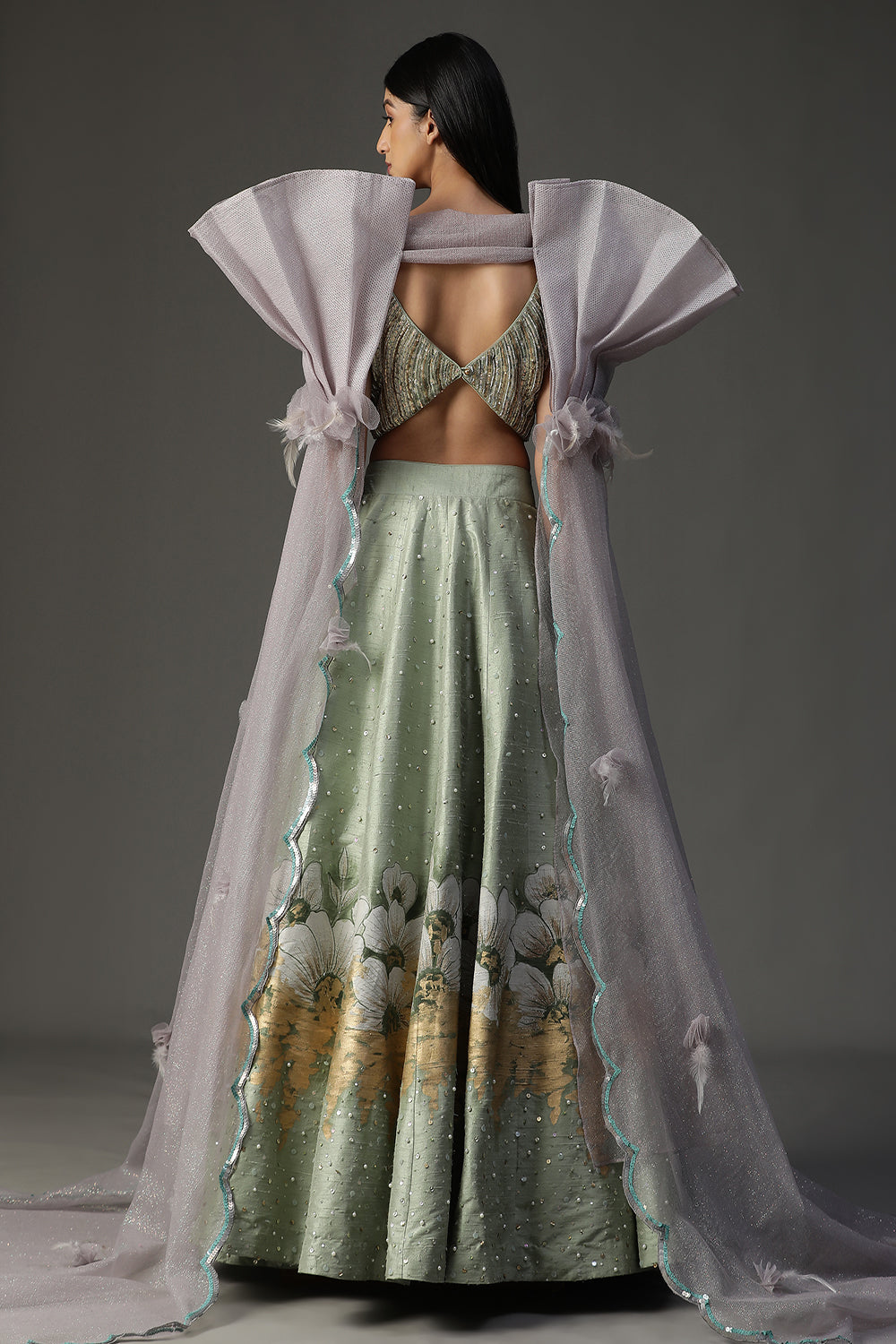 Sea Green Handpainted Lehenga Set - Auraya Fashion -  - #tag1# - #tag2# - #tag3# - #tag3#