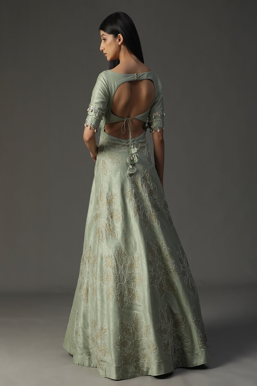 Sea Green Embroidered Gown Set - Auraya Fashion -  - #tag1# - #tag2# - #tag3# - #tag3#