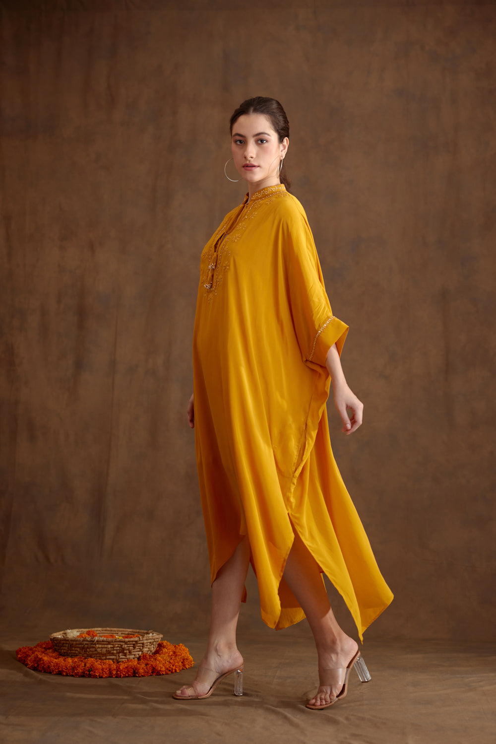 Ochre Kaftan Dress - Auraya Fashion -  - #tag1# - #tag2# - #tag3# - #tag3#