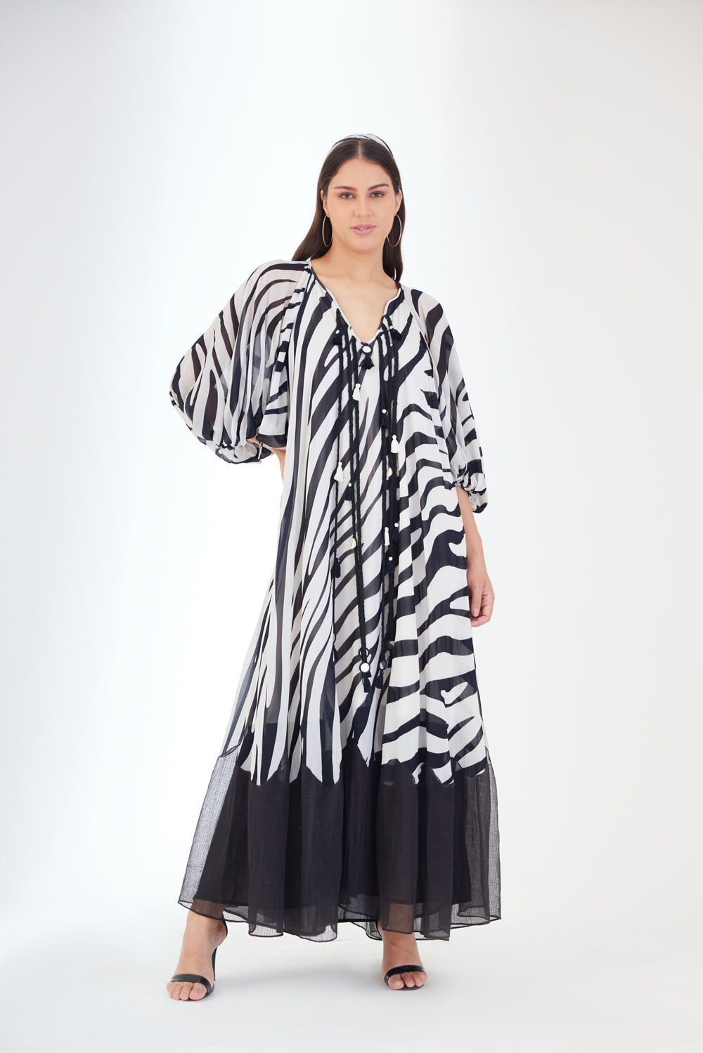 Black N White Tassels Maxi Dress - Auraya Fashion - Nikasha - #tag1# - #tag2# - #tag3# - #tag3#