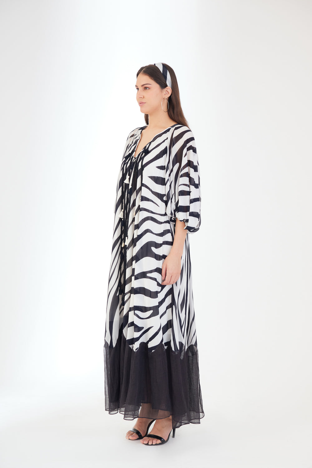 Black N White Tassels Maxi Dress - Auraya Fashion -  - #tag1# - #tag2# - #tag3# - #tag3#