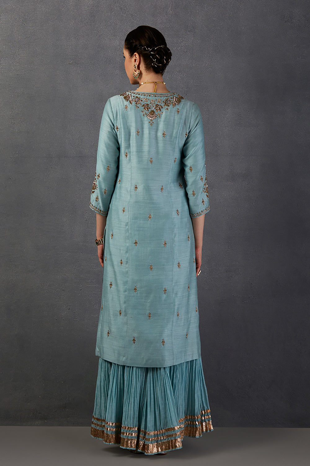 Aqua Georgette Tussar Embroidered Kurta Set   ( Brm-30B) - Auraya Fashion -  - #tag1# - #tag2# - #tag3# - #tag3#