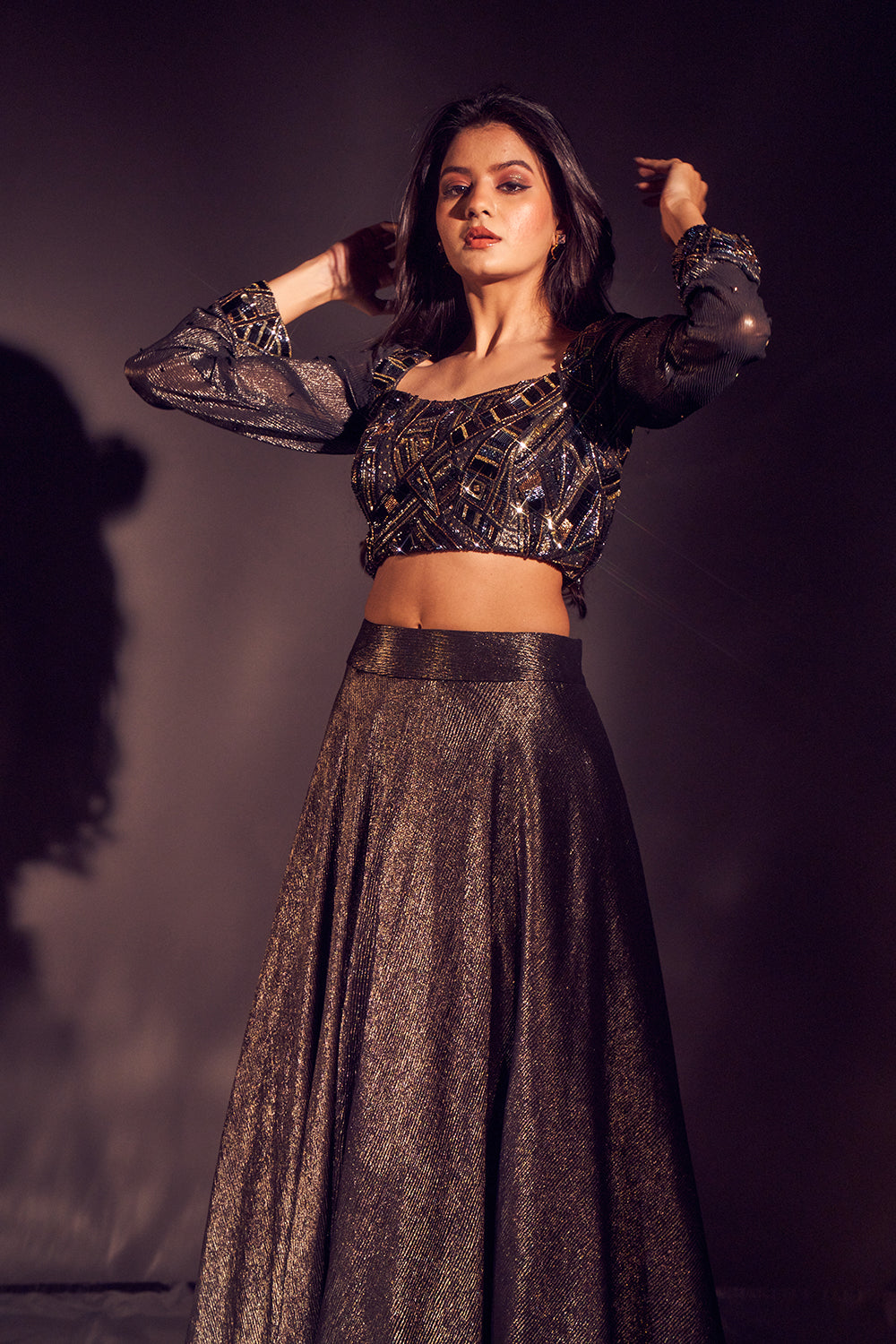 Black Festive Ethnic Lehenga Set - Auraya Fashion -  - #tag1# - #tag2# - #tag3# - #tag3#