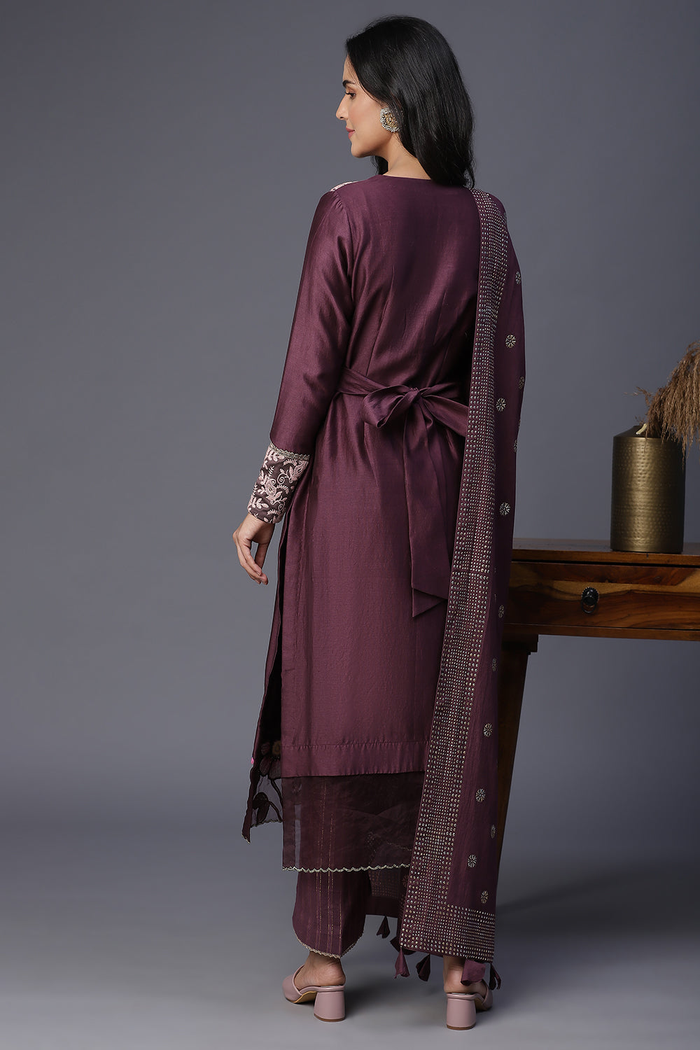 Taupe Handpainted Suit - Auraya Fashion -  - #tag1# - #tag2# - #tag3# - #tag3#