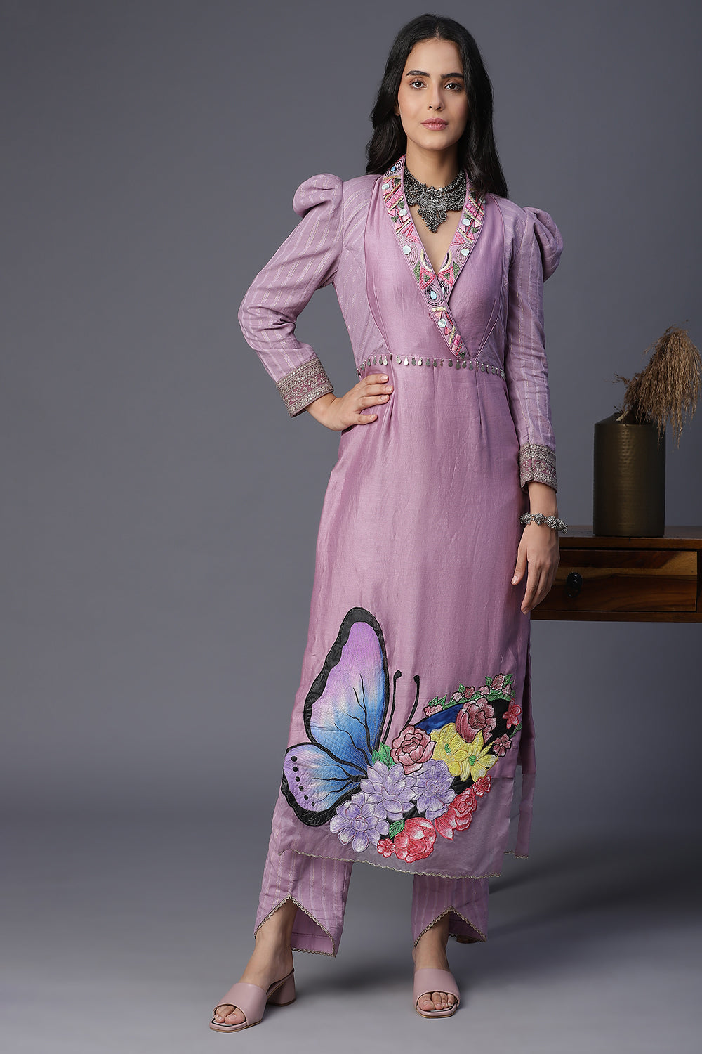 Butterfly Flower Handpainted Suit - Auraya Fashion -  - #tag1# - #tag2# - #tag3# - #tag3#