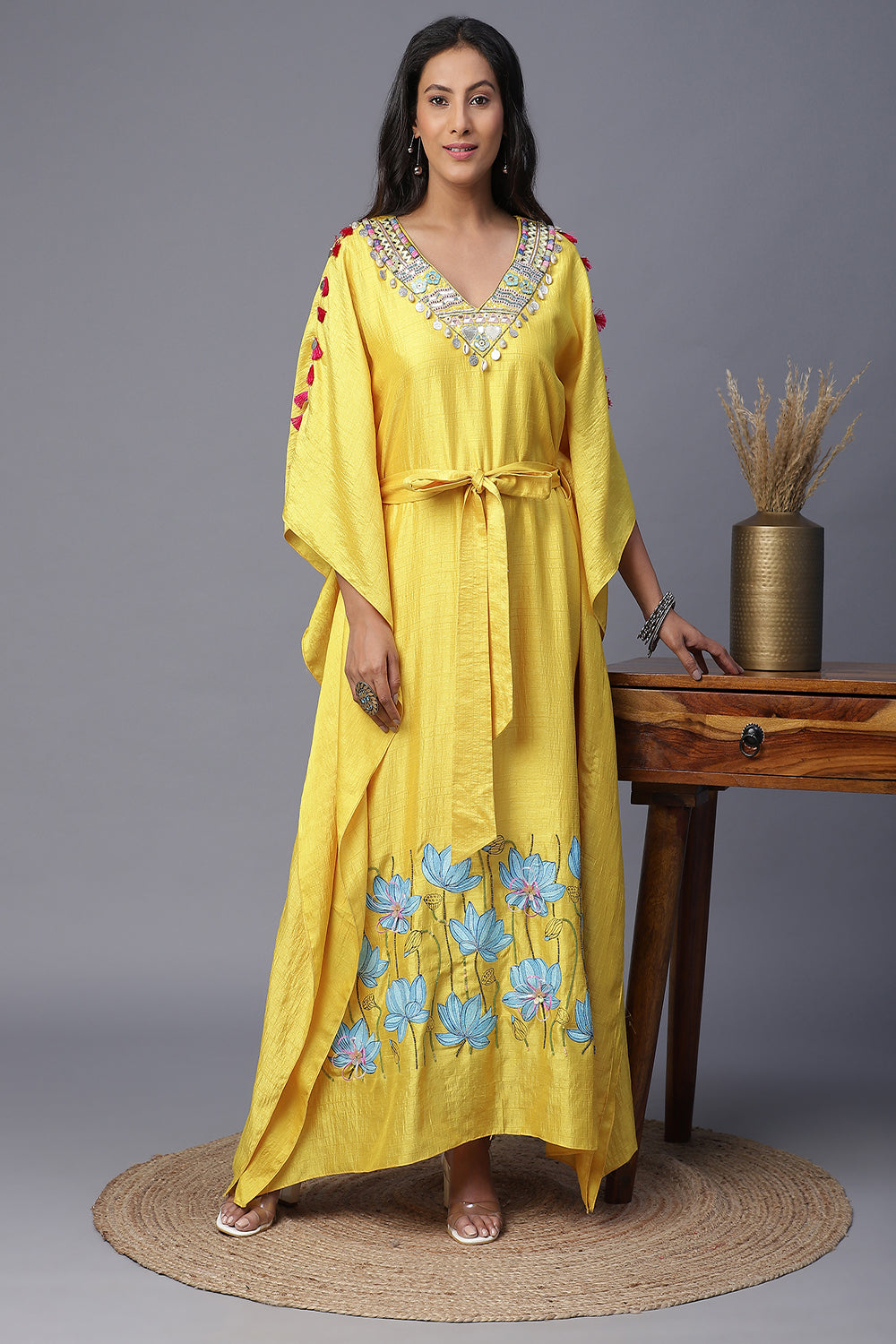 Yellow Flower Handpainted Kaftan