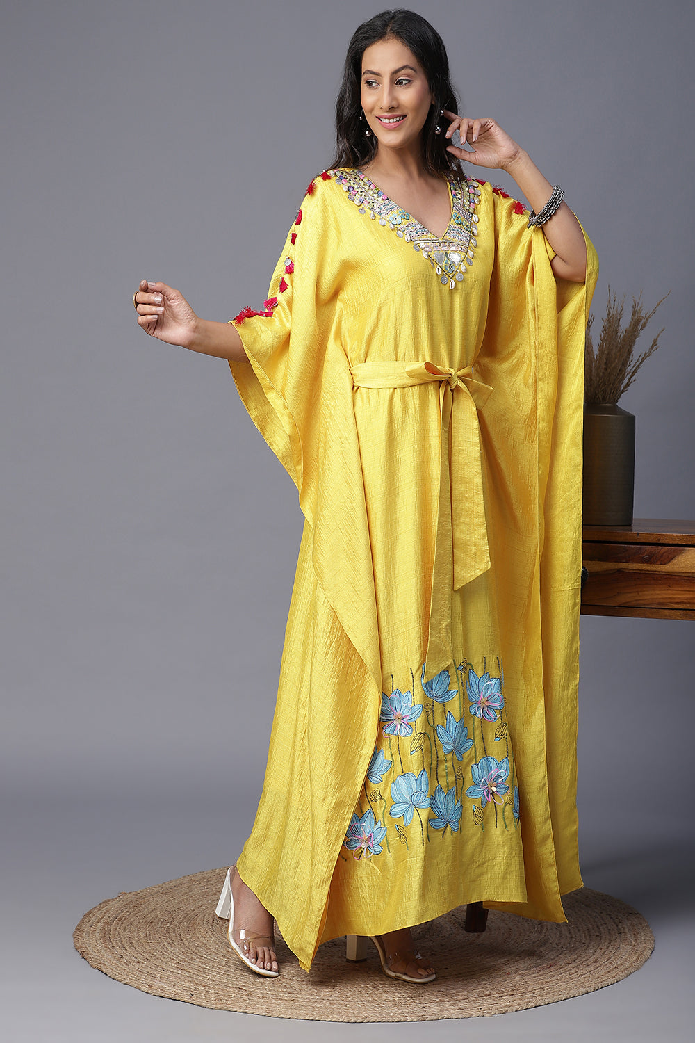 Yellow Flower Handpainted Kaftan