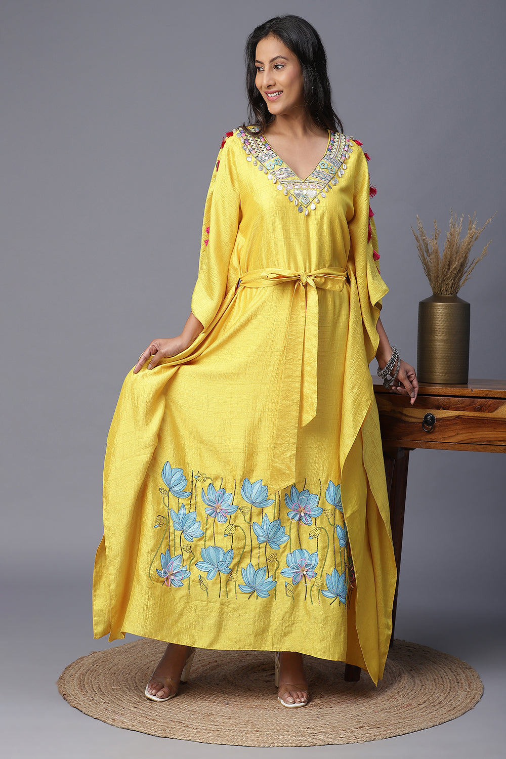 Yellow Flower Handpainted Kaftan