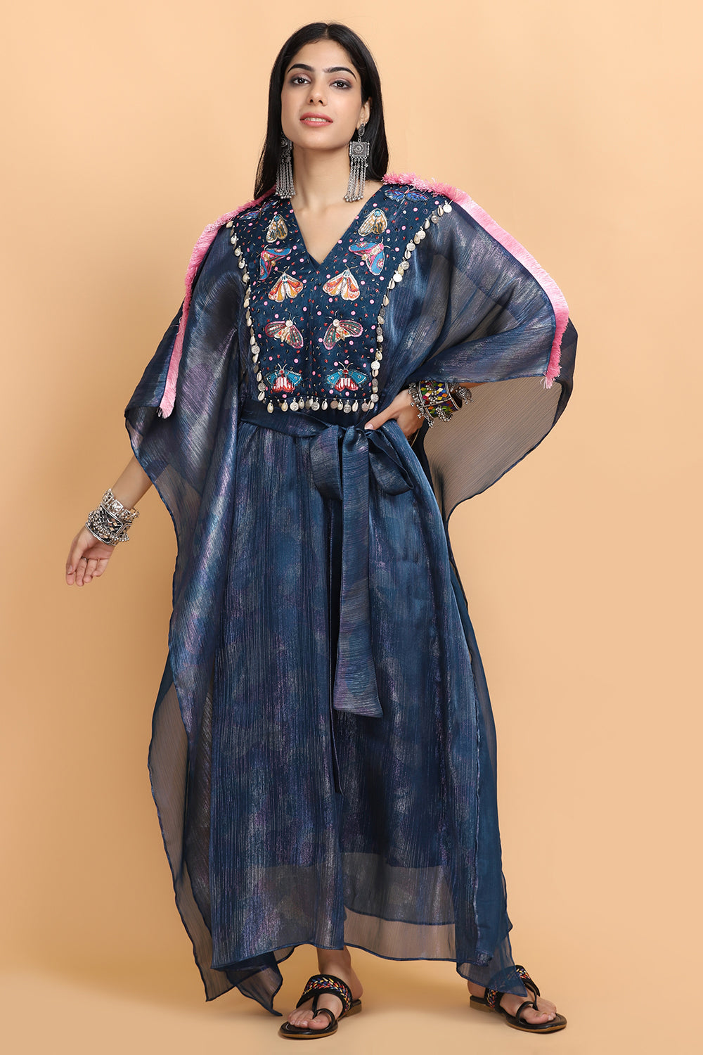 Electric Blue Bees Handapinted Kaftan Set - Auraya Fashion - Arpita Sulakshana - #tag1# - #tag2# - #tag3# - #tag3#