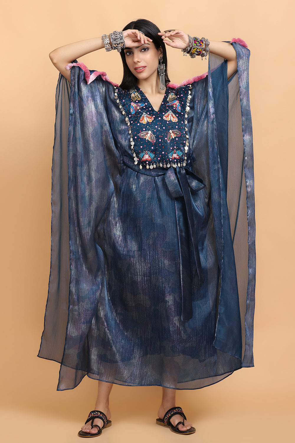 Electric Blue Bees Handapinted Kaftan Set - Auraya Fashion -  - #tag1# - #tag2# - #tag3# - #tag3#