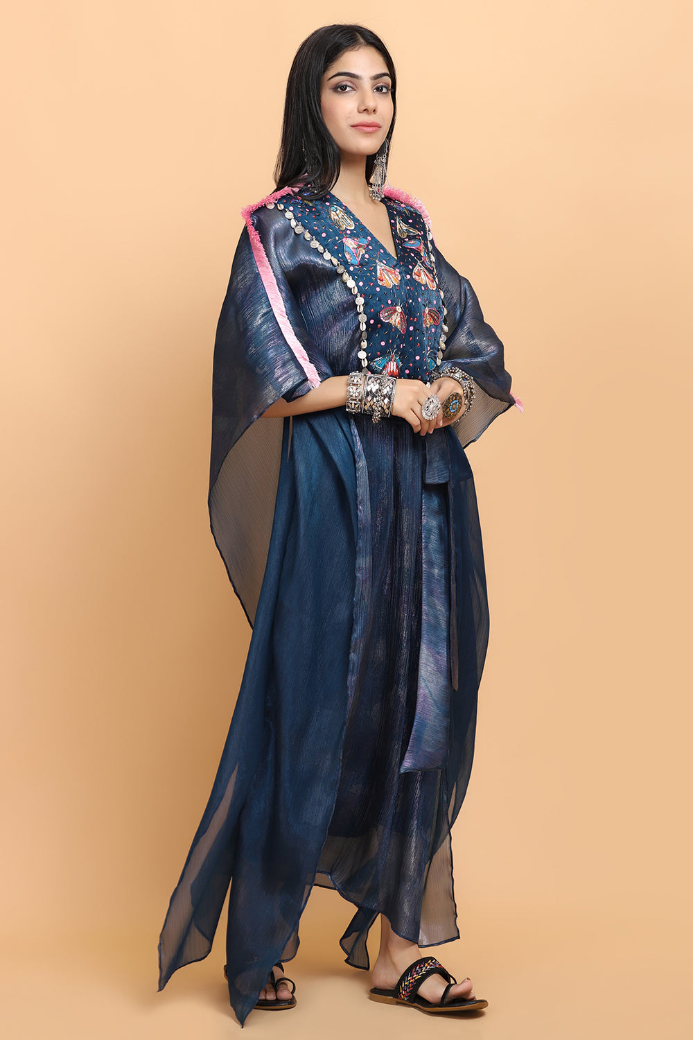 Electric Blue Bees Handapinted Kaftan Set - Auraya Fashion -  - #tag1# - #tag2# - #tag3# - #tag3#