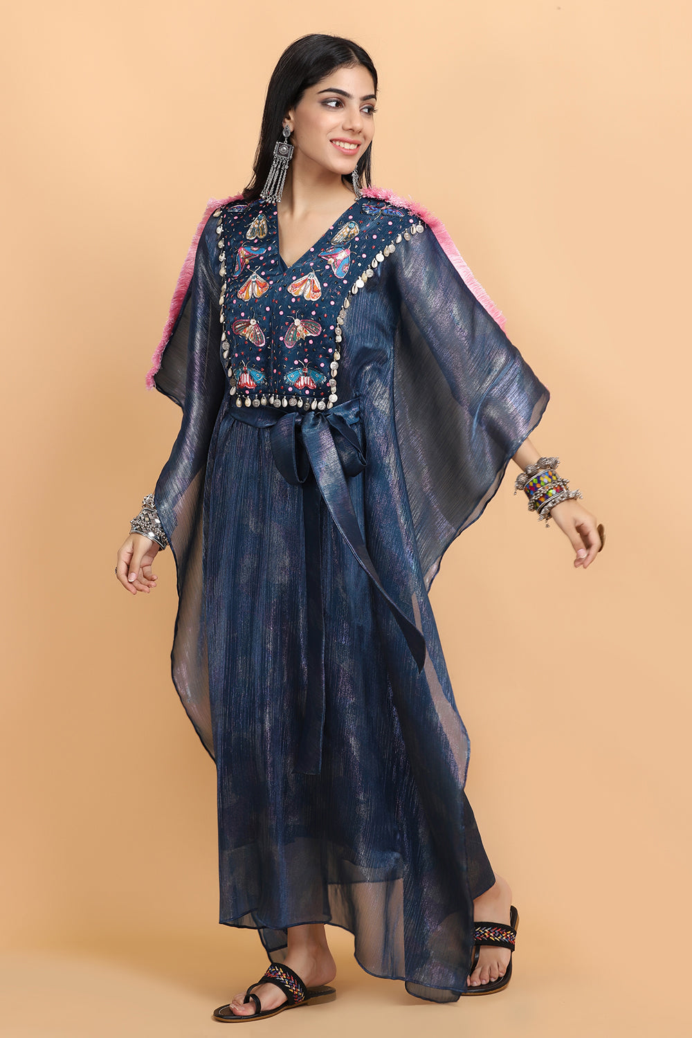 Electric Blue Bees Handapinted Kaftan Set - Auraya Fashion -  - #tag1# - #tag2# - #tag3# - #tag3#