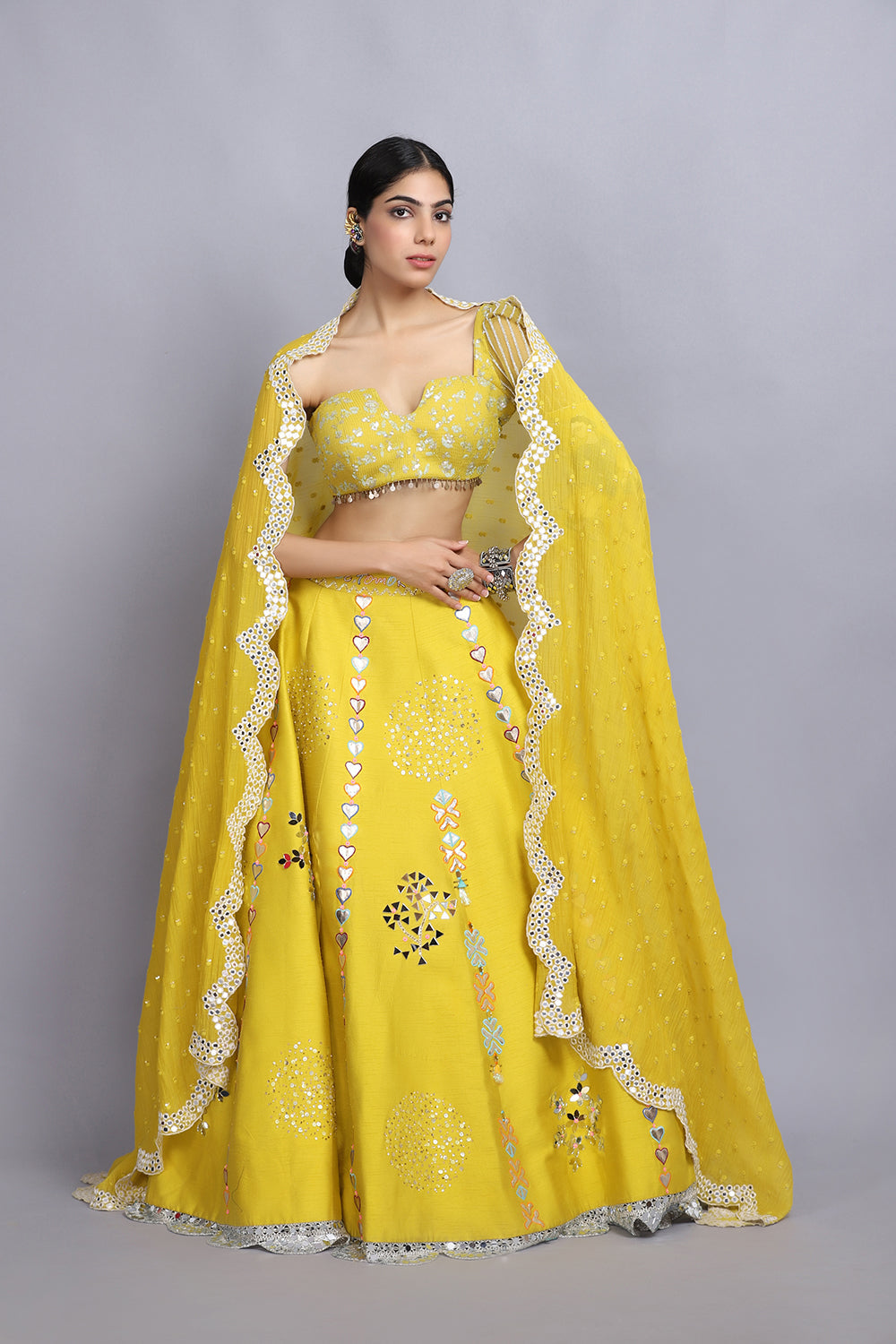 Electric Yellow Handpainted Lehnga Set - Auraya Fashion - Arpita Sulakshana - #tag1# - #tag2# - #tag3# - #tag3#