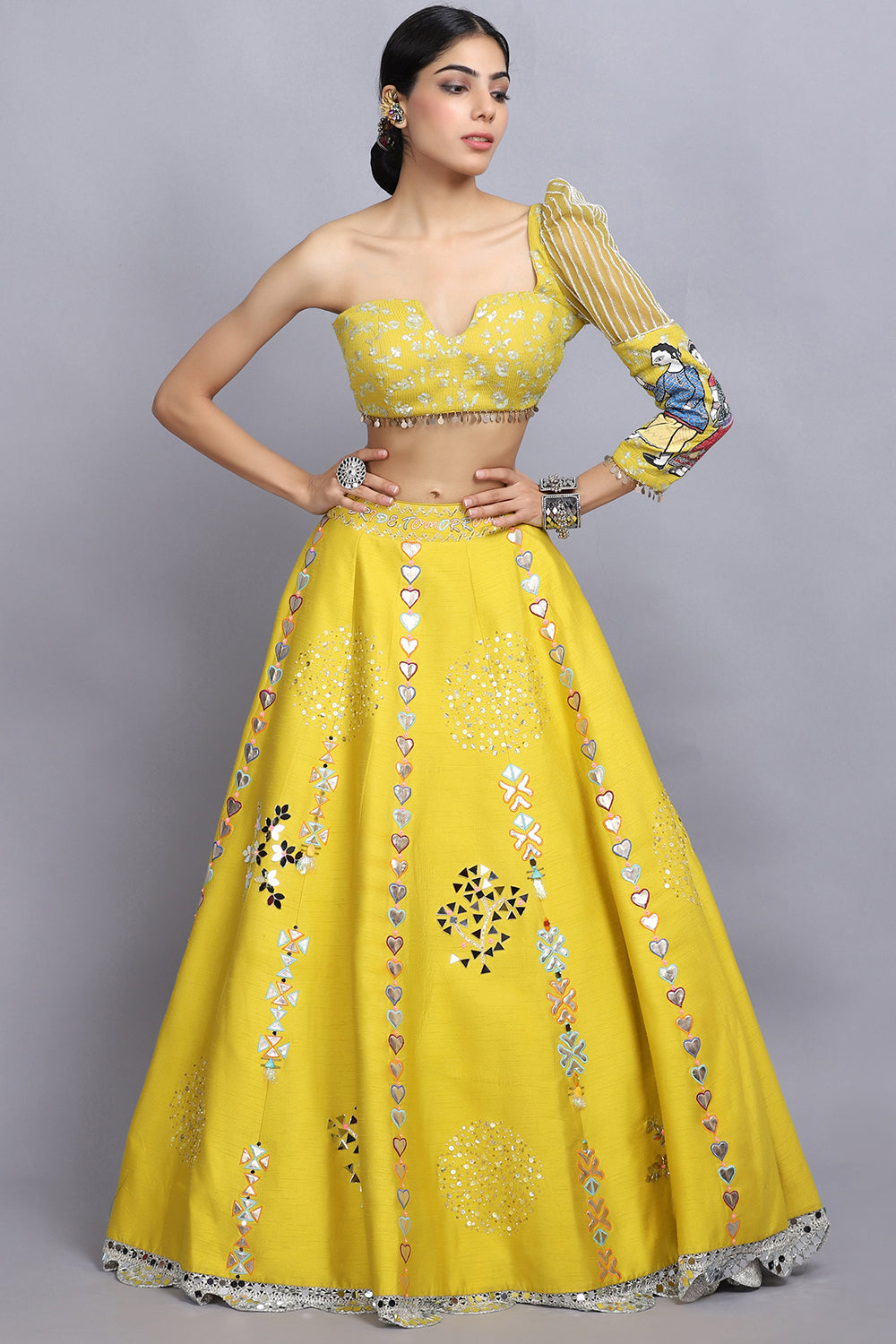 Electric Yellow Handpainted Lehnga Set - Auraya Fashion -  - #tag1# - #tag2# - #tag3# - #tag3#