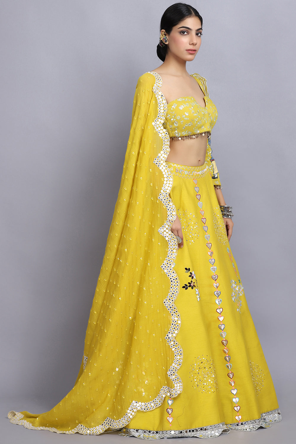 Electric Yellow Handpainted Lehnga Set - Auraya Fashion -  - #tag1# - #tag2# - #tag3# - #tag3#