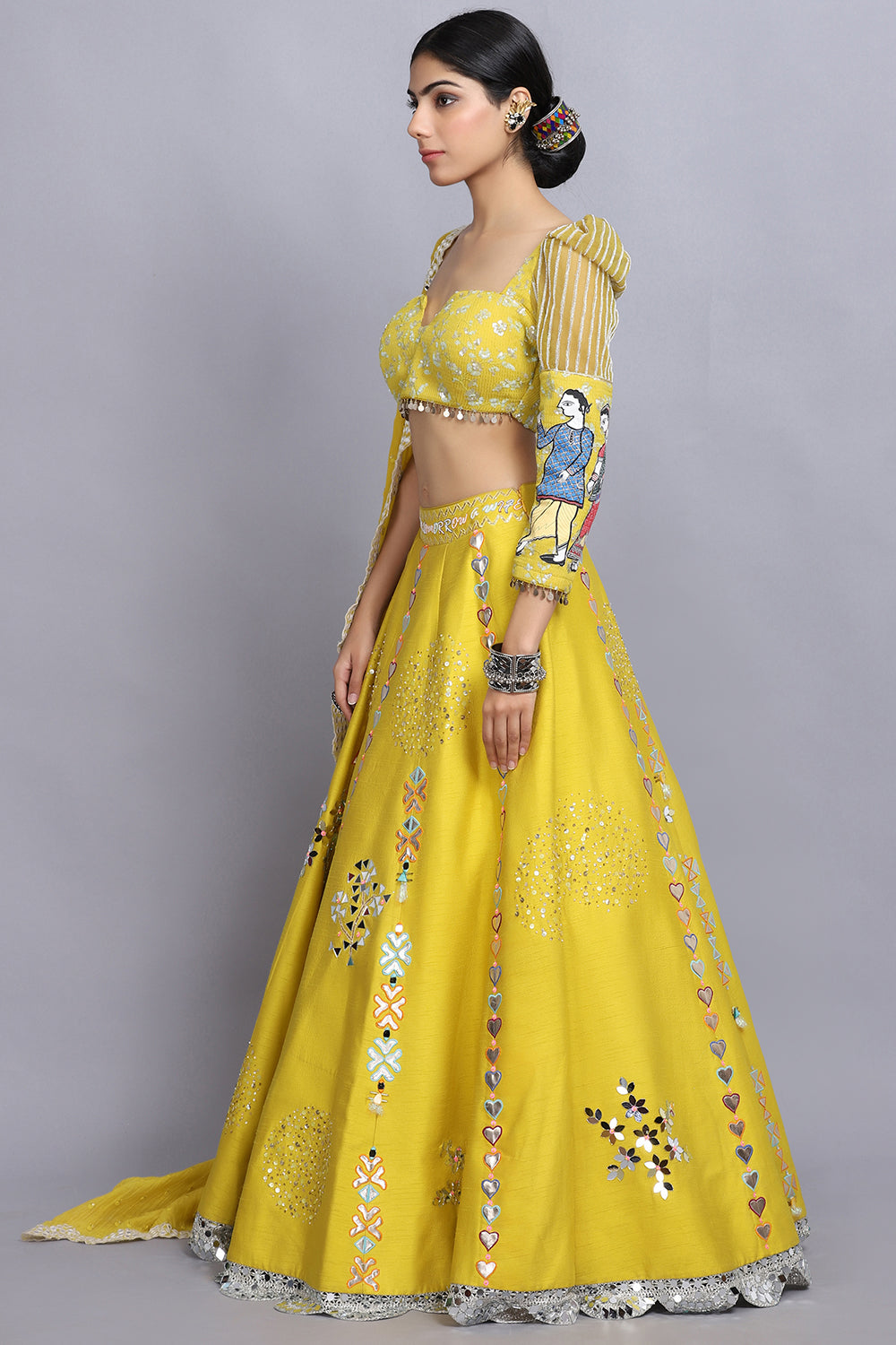 Electric Yellow Handpainted Lehnga Set - Auraya Fashion -  - #tag1# - #tag2# - #tag3# - #tag3#