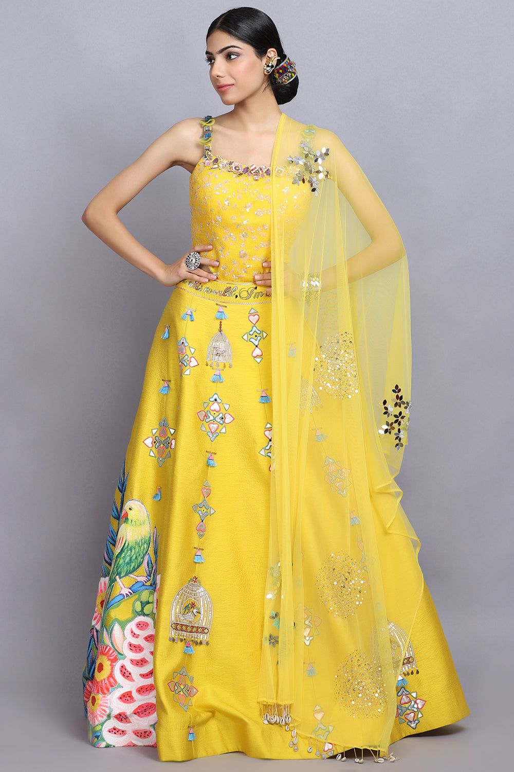 Yellow Handapinted Lehnga Set