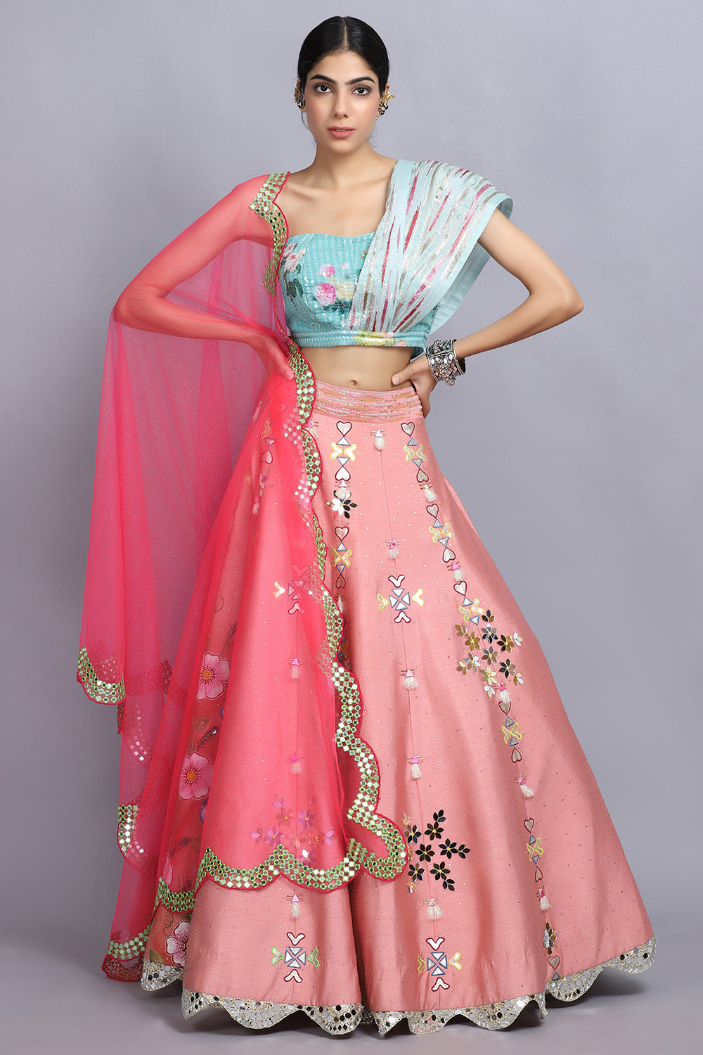 Peach Handpainted Lehnga Set - Auraya Fashion - Arpita Sulakshana - #tag1# - #tag2# - #tag3# - #tag3#