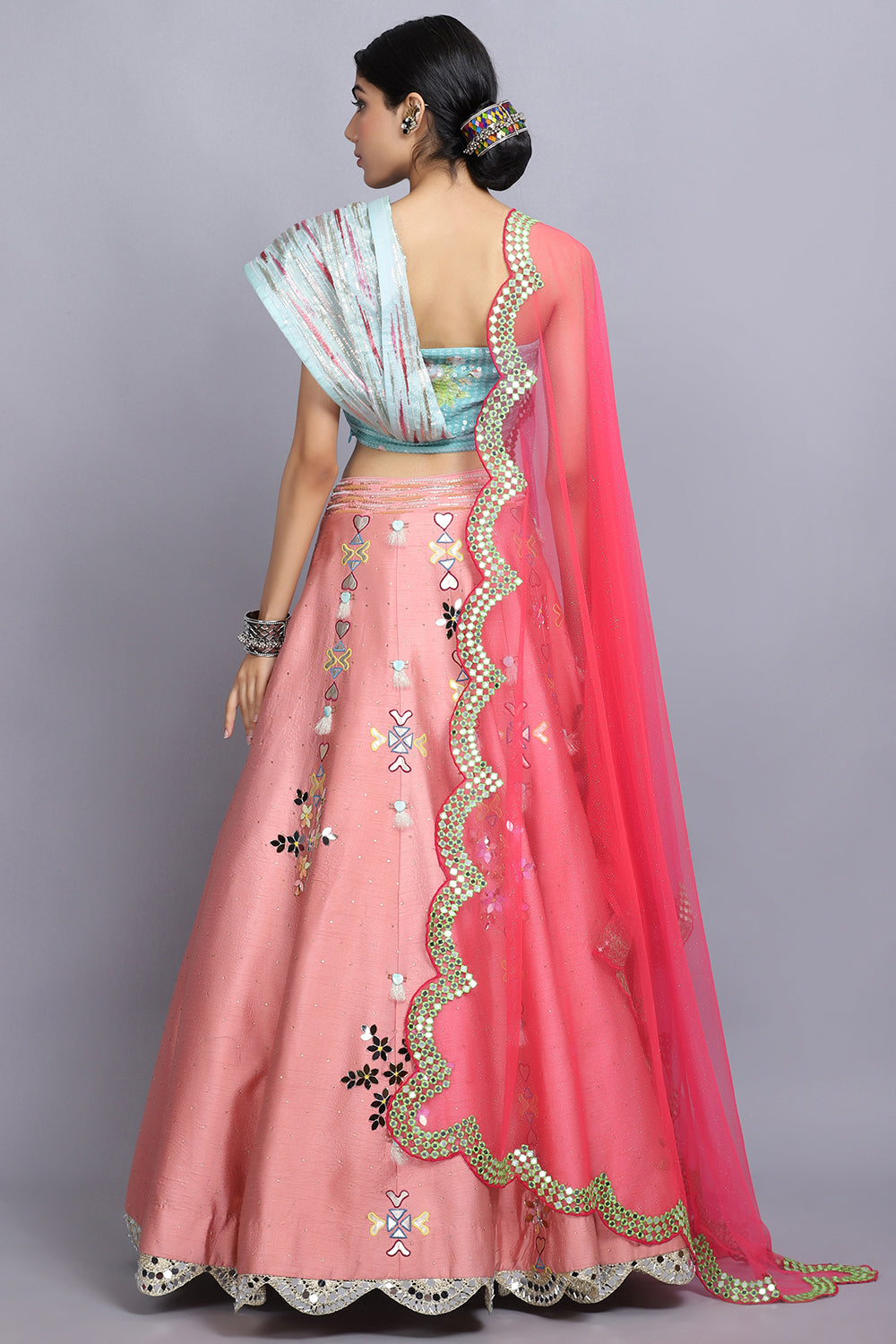 Peach Handpainted Lehnga Set - Auraya Fashion -  - #tag1# - #tag2# - #tag3# - #tag3#