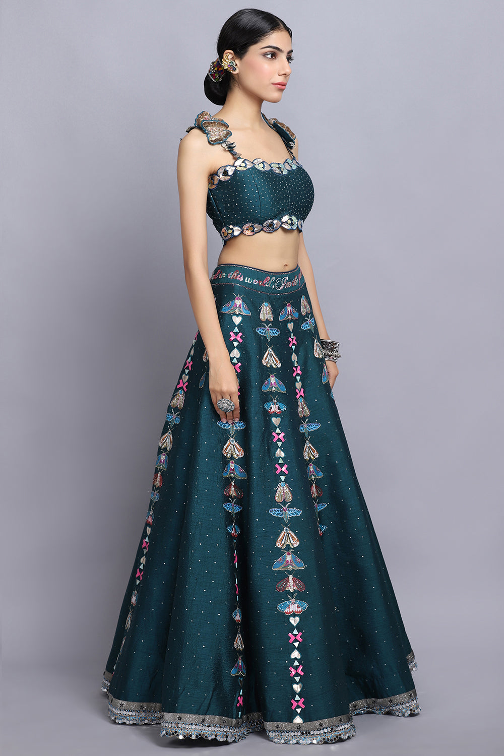 Teal Blue Handpainted Lehnga Set - Auraya Fashion -  - #tag1# - #tag2# - #tag3# - #tag3#