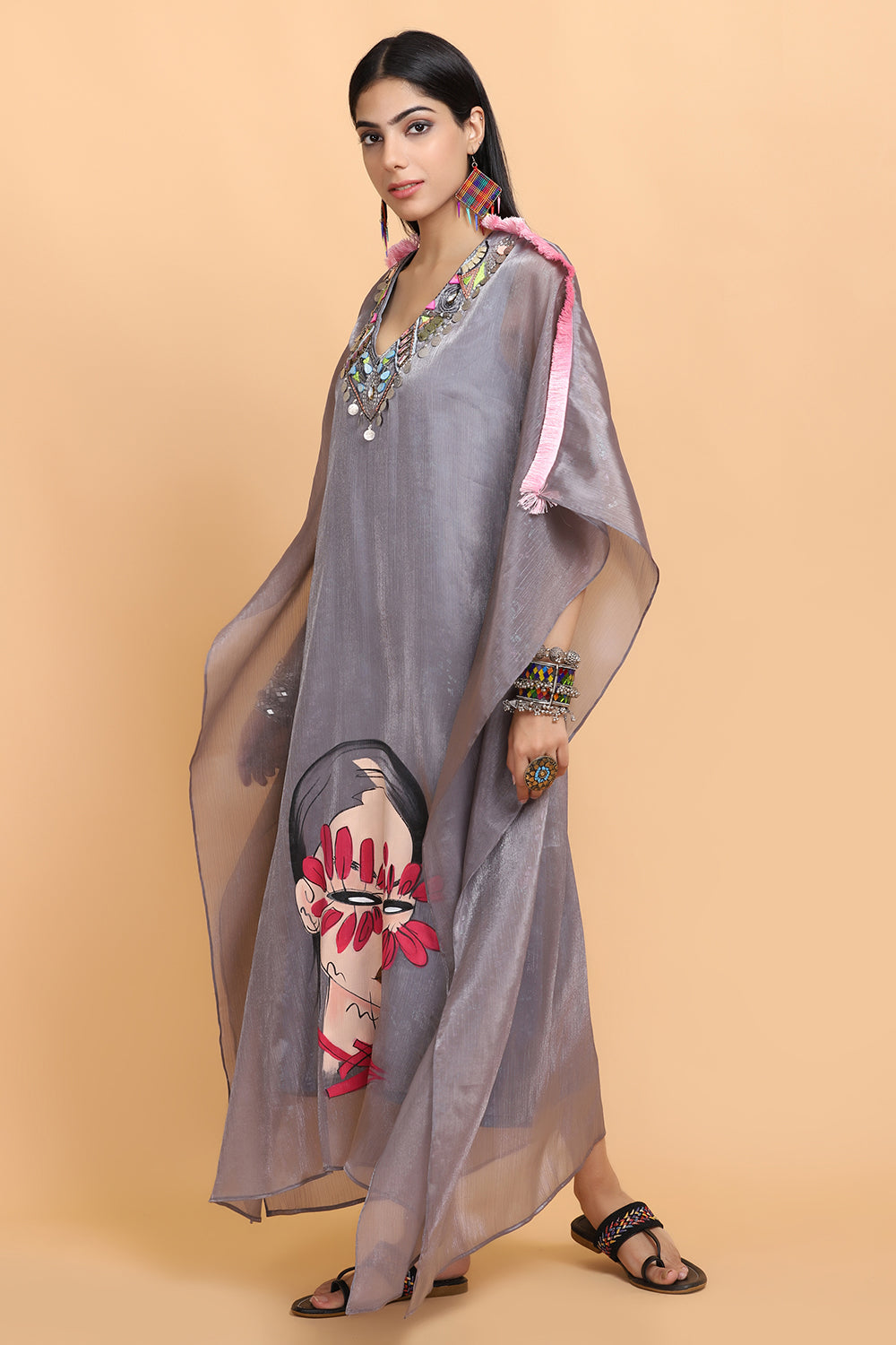 Steel Grey Handpainted Kaftan Set - Auraya Fashion -  - #tag1# - #tag2# - #tag3# - #tag3#