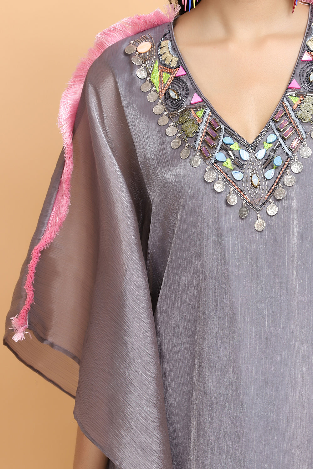 Steel Grey Handpainted Kaftan Set - Auraya Fashion -  - #tag1# - #tag2# - #tag3# - #tag3#