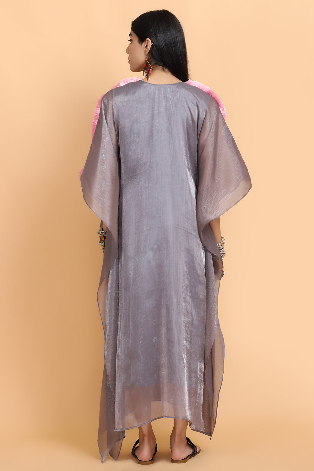 Steel Grey Handpainted Kaftan Set - Auraya Fashion -  - #tag1# - #tag2# - #tag3# - #tag3#