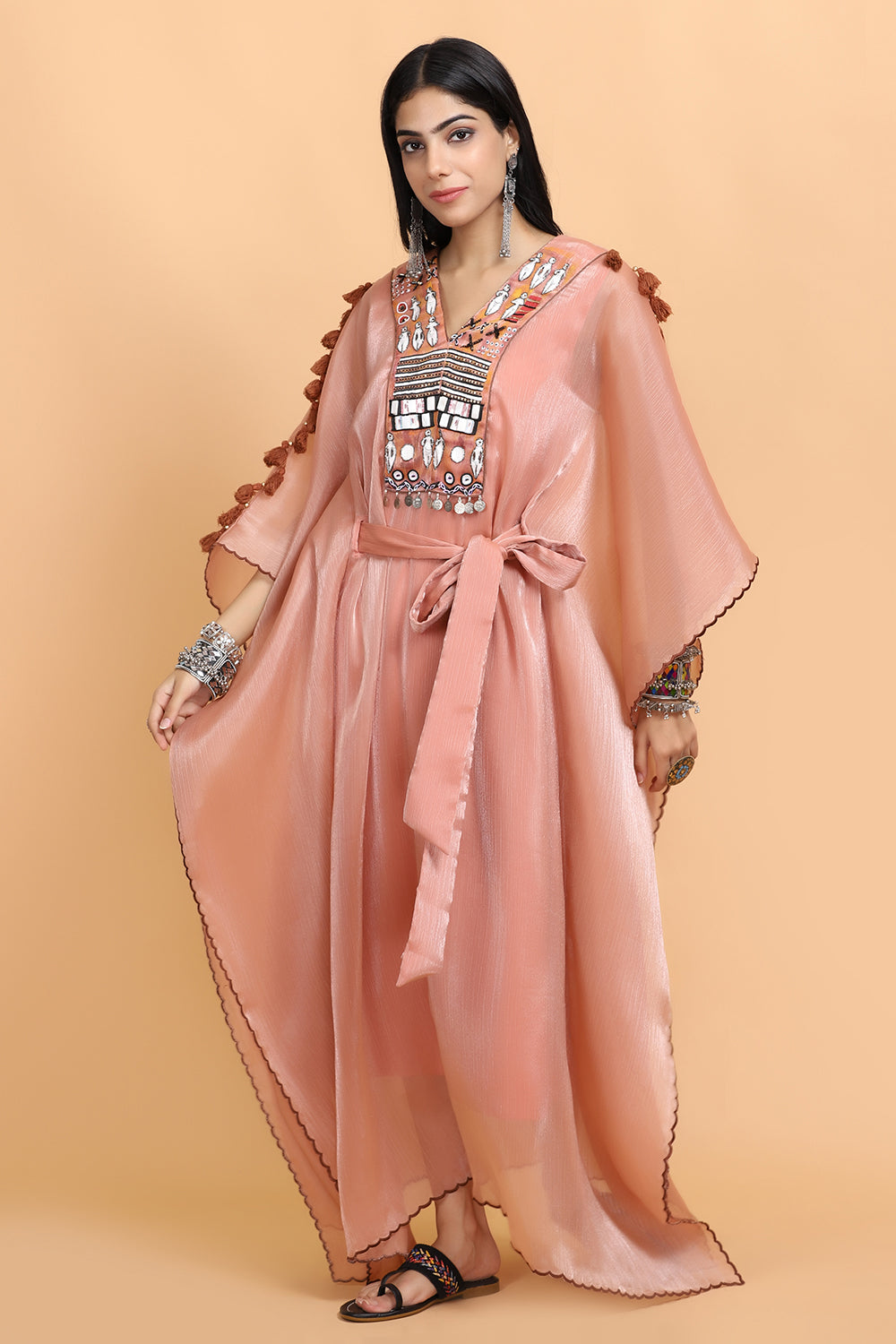 Peach Handpainted Kaftan Set - Auraya Fashion -  - #tag1# - #tag2# - #tag3# - #tag3#