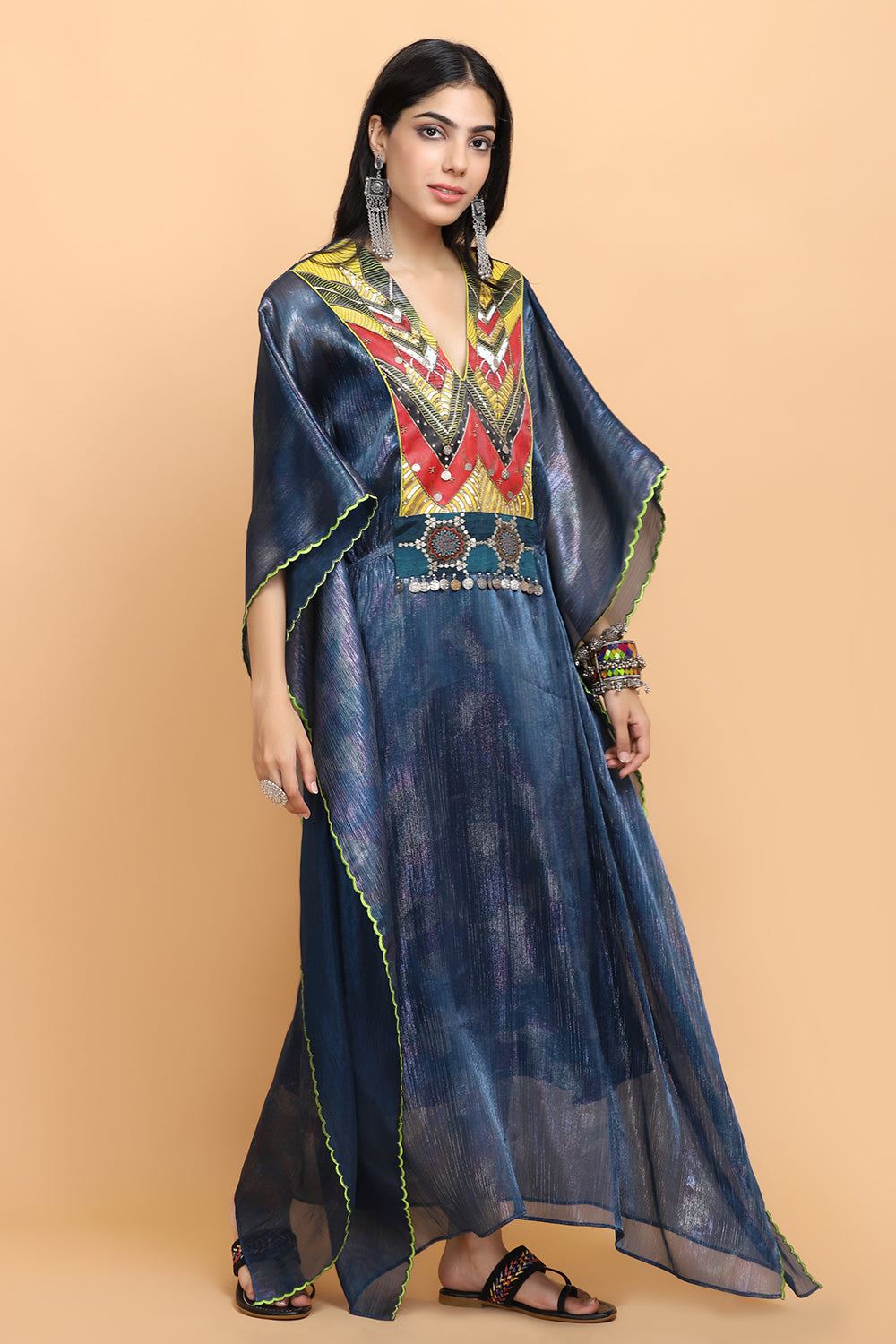 Electric Blue Handapinted Kaftan Set - Auraya Fashion - Arpita Sulakshana - #tag1# - #tag2# - #tag3# - #tag3#