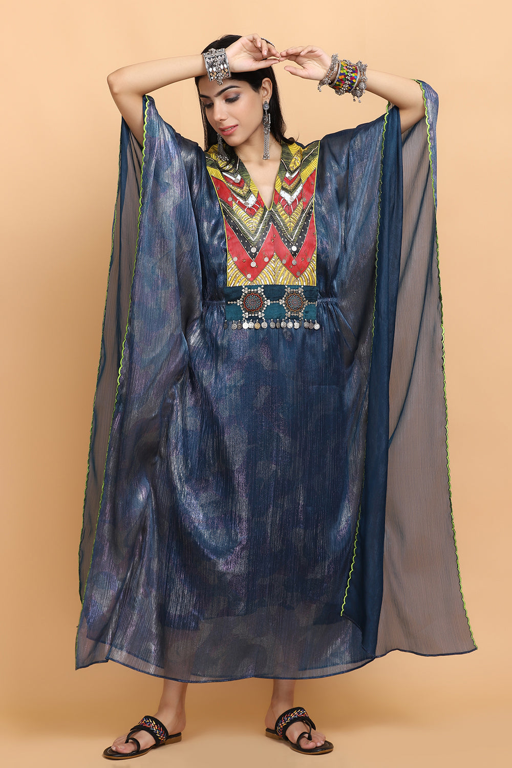 Electric Blue Handapinted Kaftan Set - Auraya Fashion -  - #tag1# - #tag2# - #tag3# - #tag3#