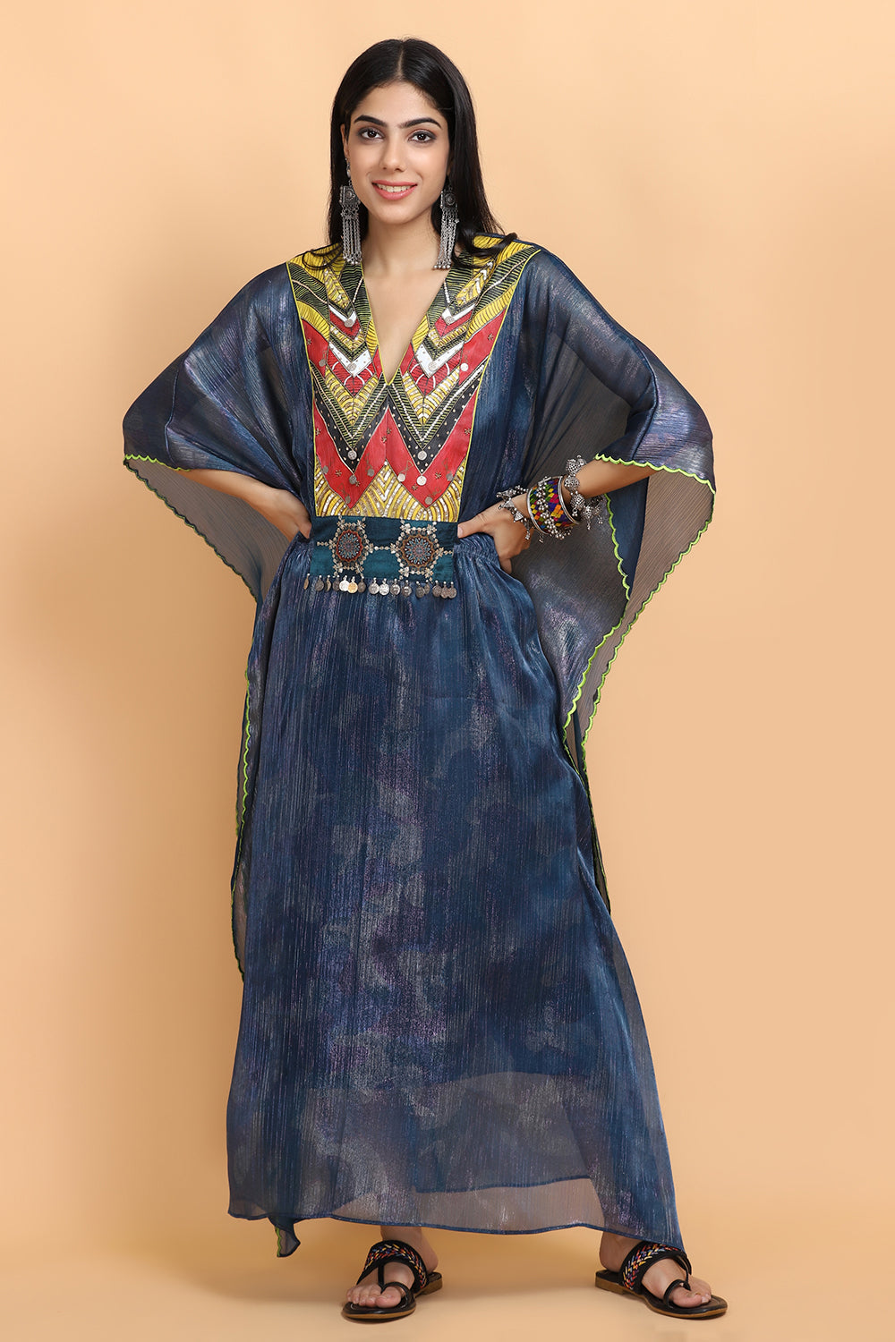 Electric Blue Handapinted Kaftan Set - Auraya Fashion -  - #tag1# - #tag2# - #tag3# - #tag3#