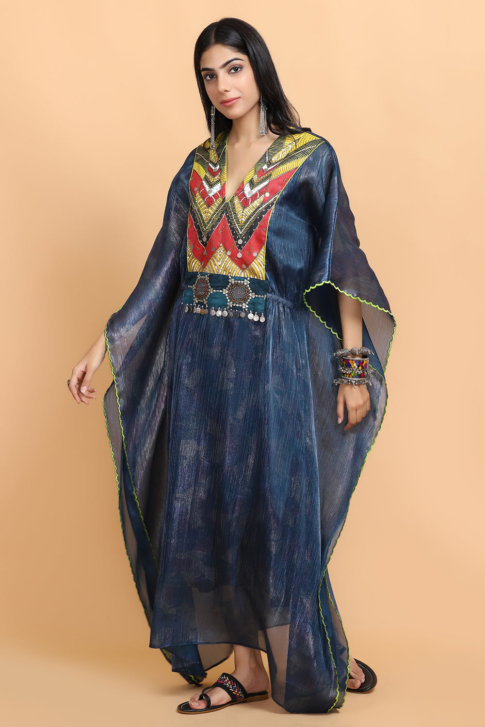 Electric Blue Handapinted Kaftan Set - Auraya Fashion -  - #tag1# - #tag2# - #tag3# - #tag3#