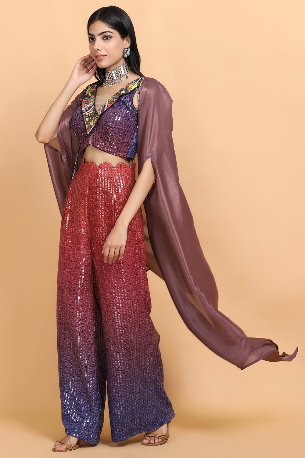 Dusty Mauve Cheap Thrills Cape Set - Auraya Fashion - Arpita Sulakshana - #tag1# - #tag2# - #tag3# - #tag3#