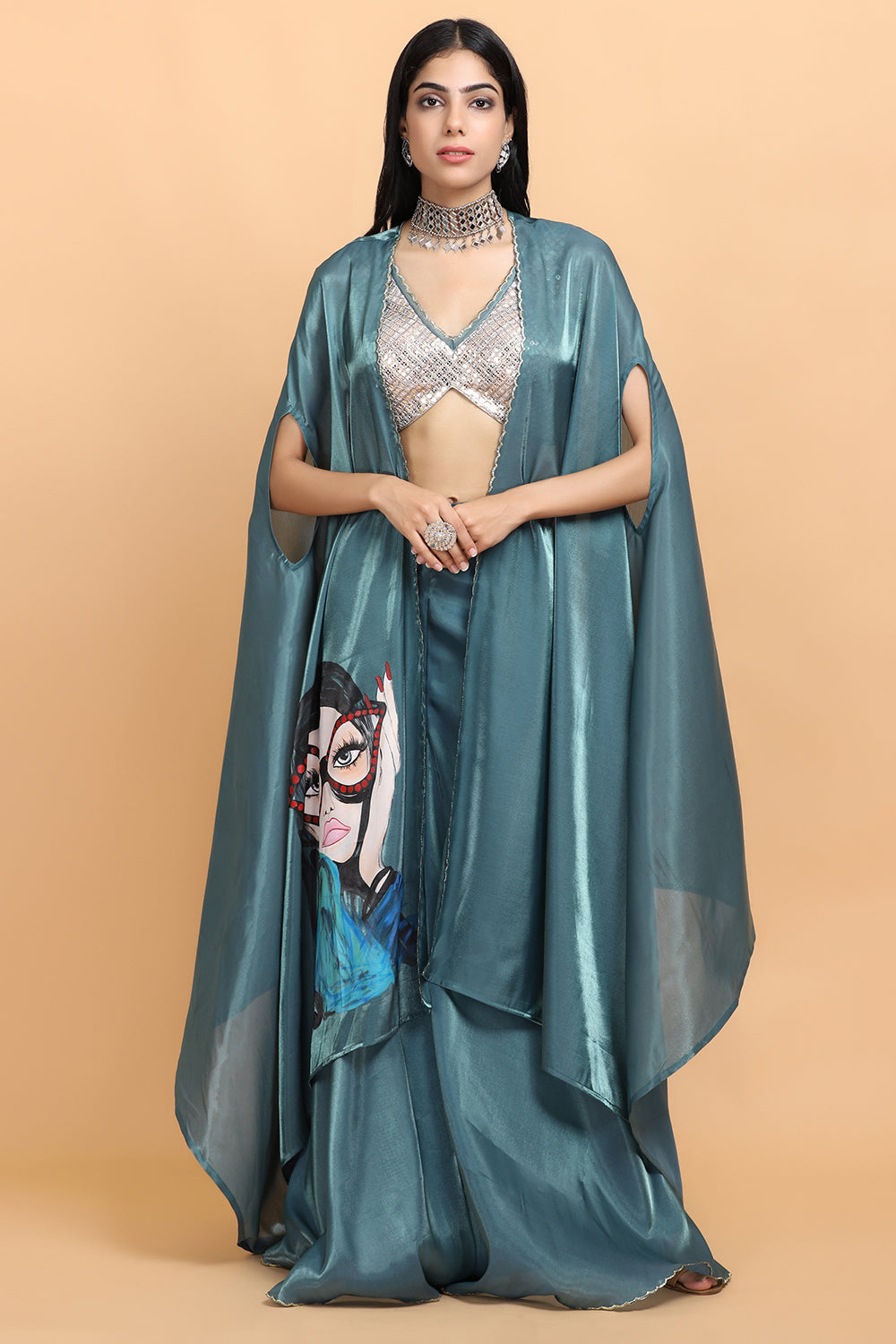 Turquoise Blue Handapinted Cape Set