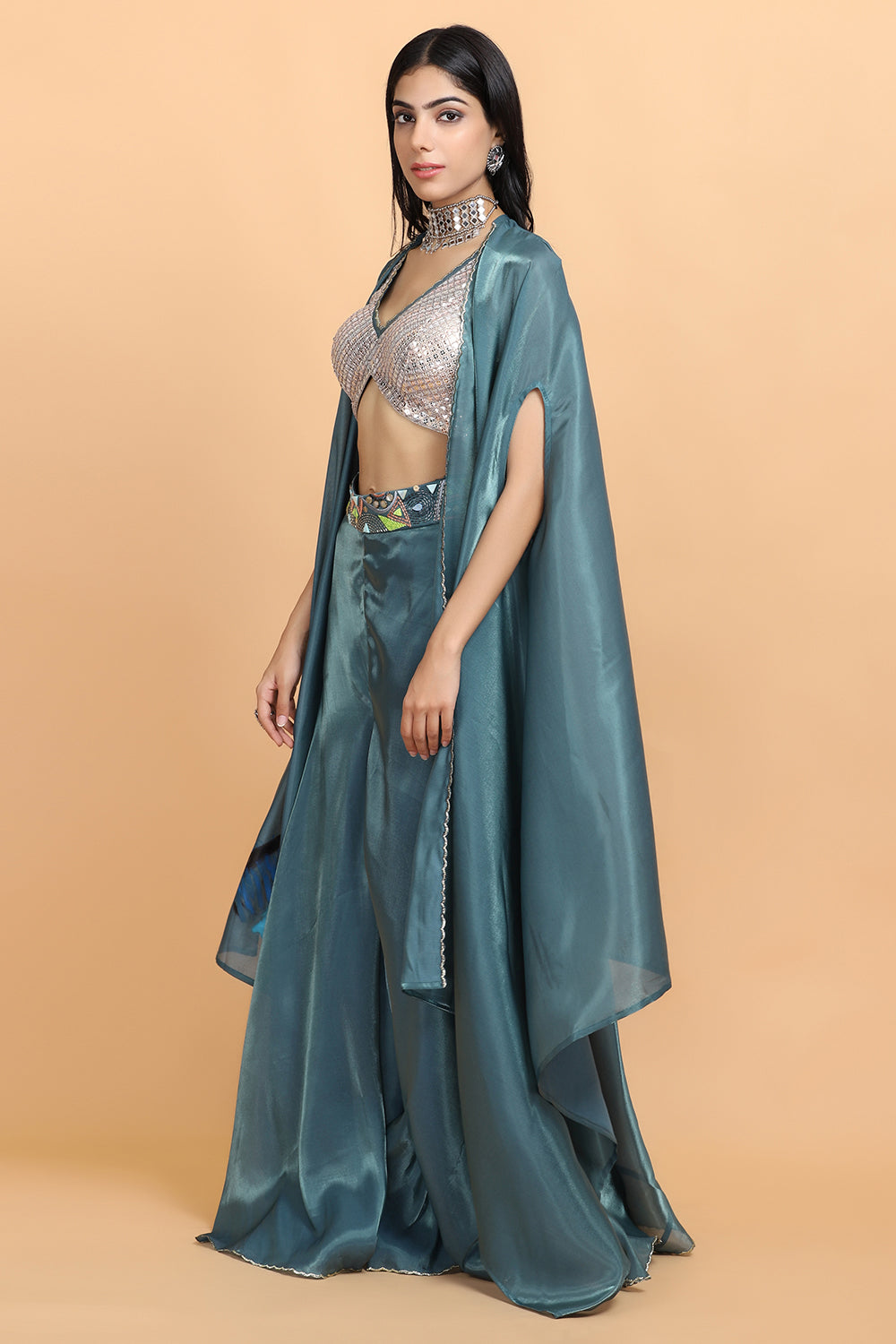 Turquoise Blue Handapinted Cape Set