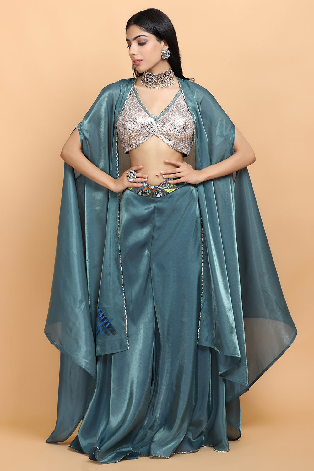 Turquoise Blue Handapinted Cape Set