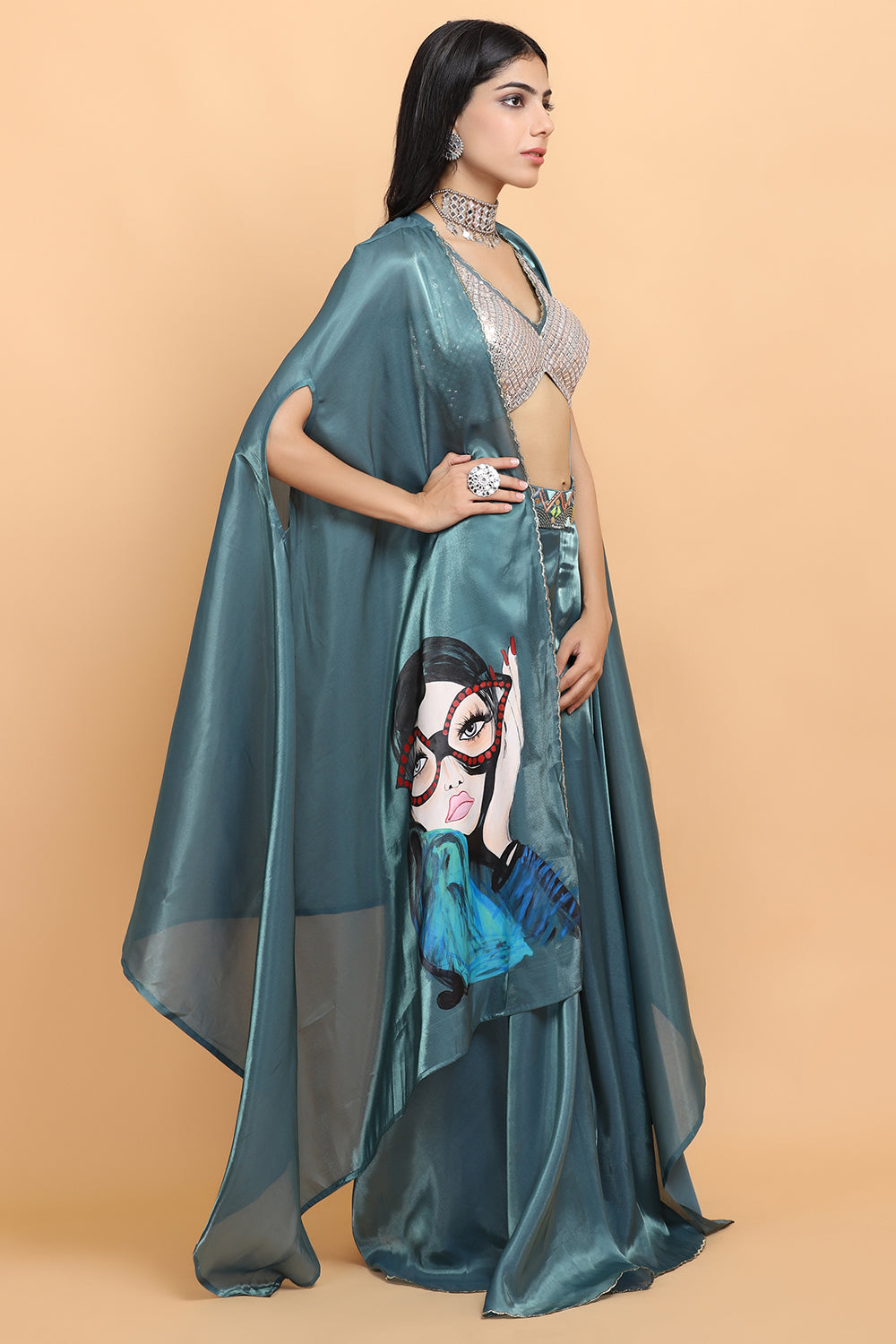 Turquoise Blue Handapinted Cape Set