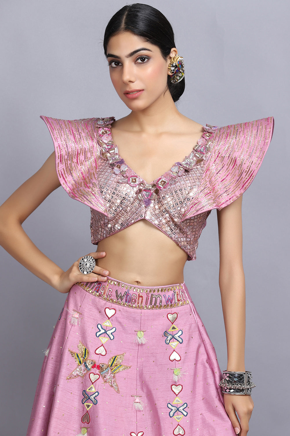 Cameo Pink Handpainted Lehnga Set - Auraya Fashion - Arpita Sulakshana - #tag1# - #tag2# - #tag3# - #tag3#