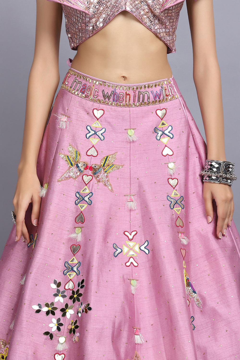 Cameo Pink Handpainted Lehnga Set - Auraya Fashion -  - #tag1# - #tag2# - #tag3# - #tag3#