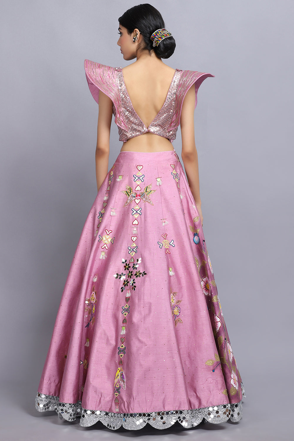 Cameo Pink Handpainted Lehnga Set - Auraya Fashion -  - #tag1# - #tag2# - #tag3# - #tag3#