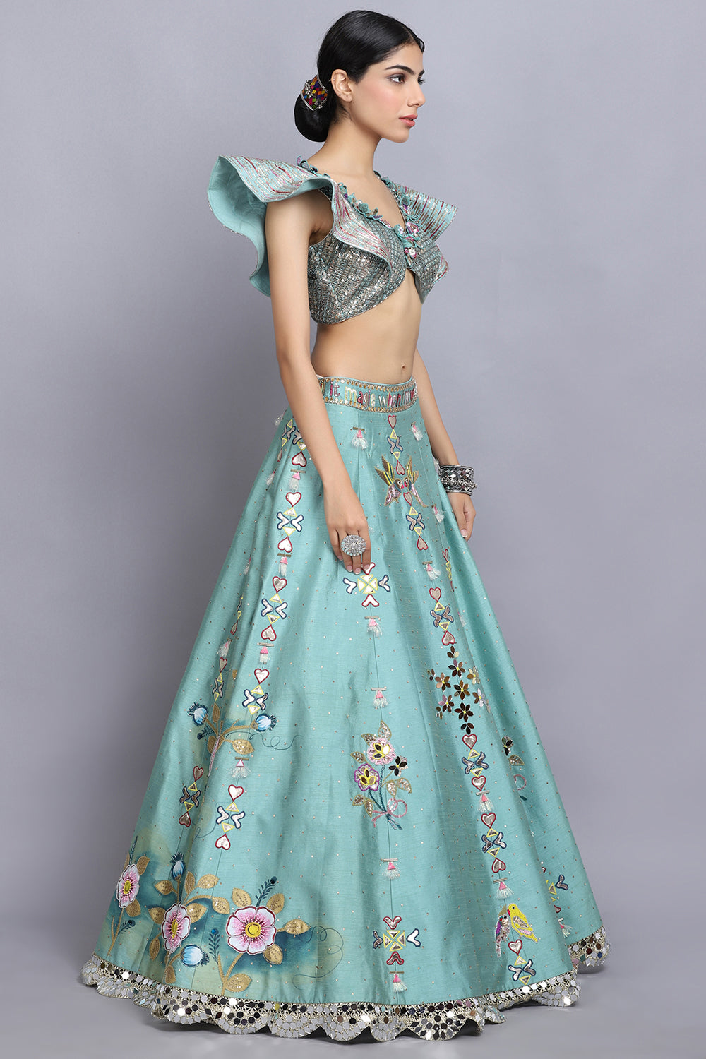 Sapphire Blue Handpainted Lehnga Set - Auraya Fashion -  - #tag1# - #tag2# - #tag3# - #tag3#