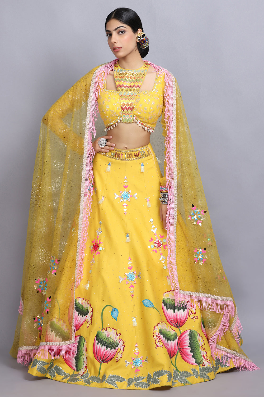 Canary Yellow Handpainted Lehnga Set - Auraya Fashion - Arpita Sulakshana - #tag1# - #tag2# - #tag3# - #tag3#