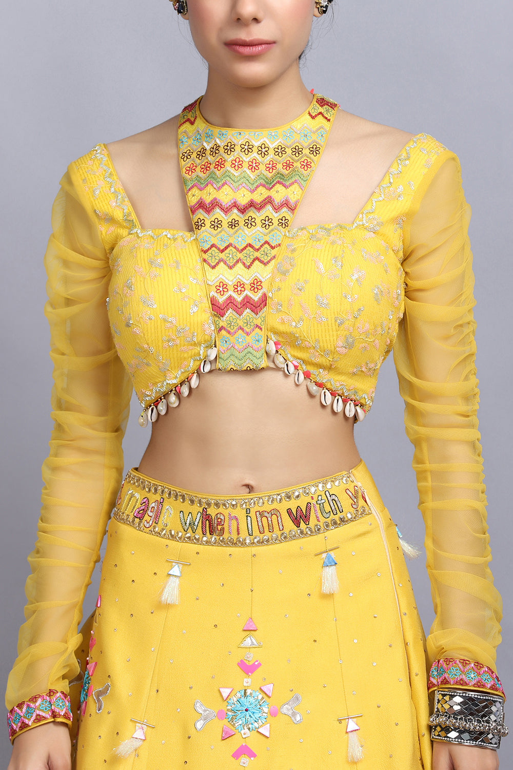 Canary Yellow Handpainted Lehnga Set - Auraya Fashion -  - #tag1# - #tag2# - #tag3# - #tag3#