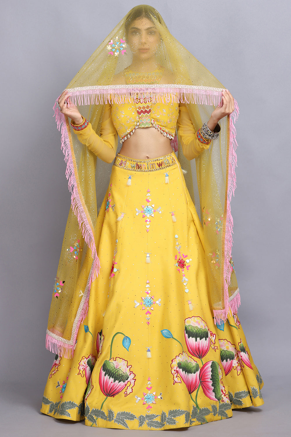 Canary Yellow Handpainted Lehnga Set - Auraya Fashion -  - #tag1# - #tag2# - #tag3# - #tag3#