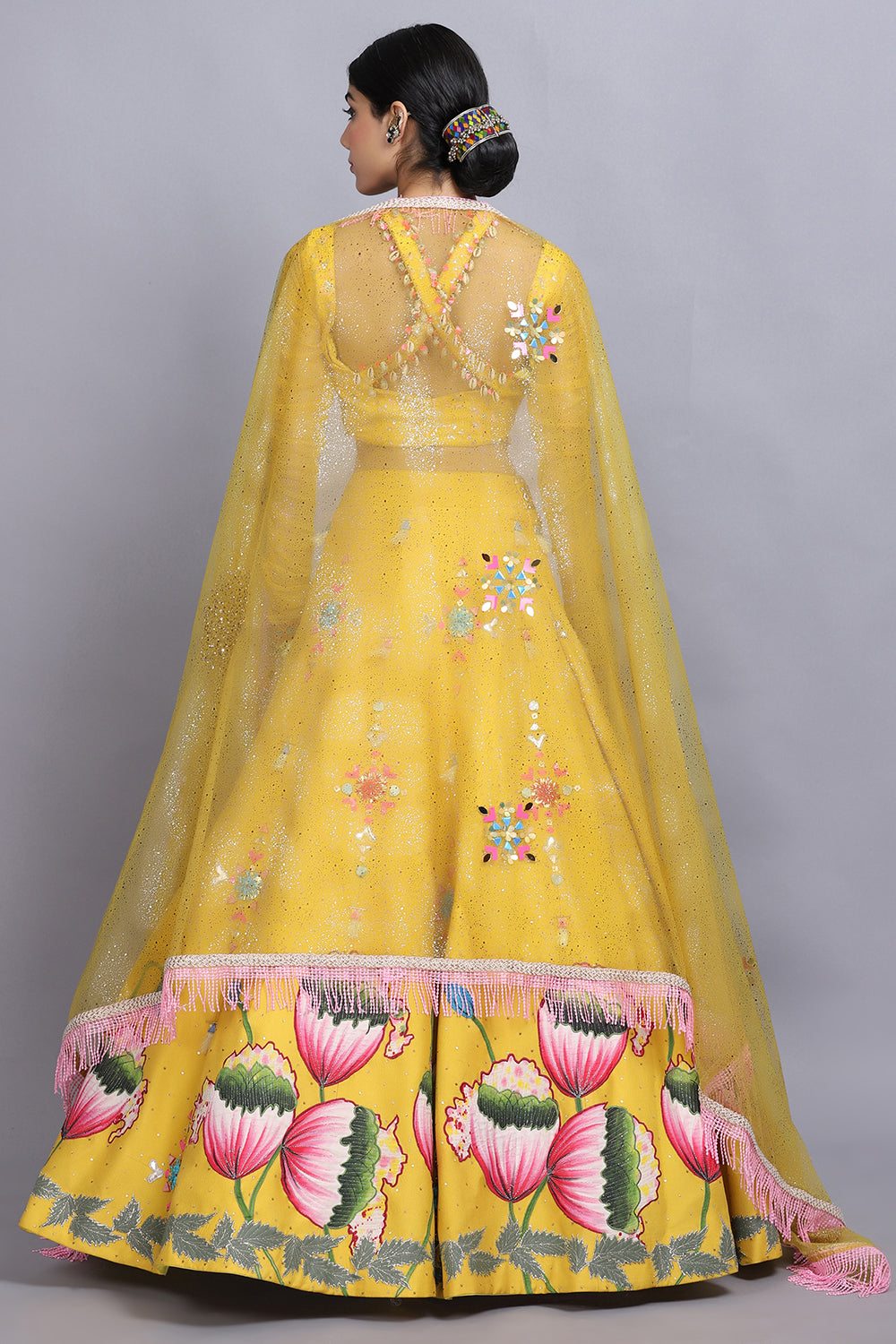 Canary Yellow Handpainted Lehnga Set - Auraya Fashion -  - #tag1# - #tag2# - #tag3# - #tag3#