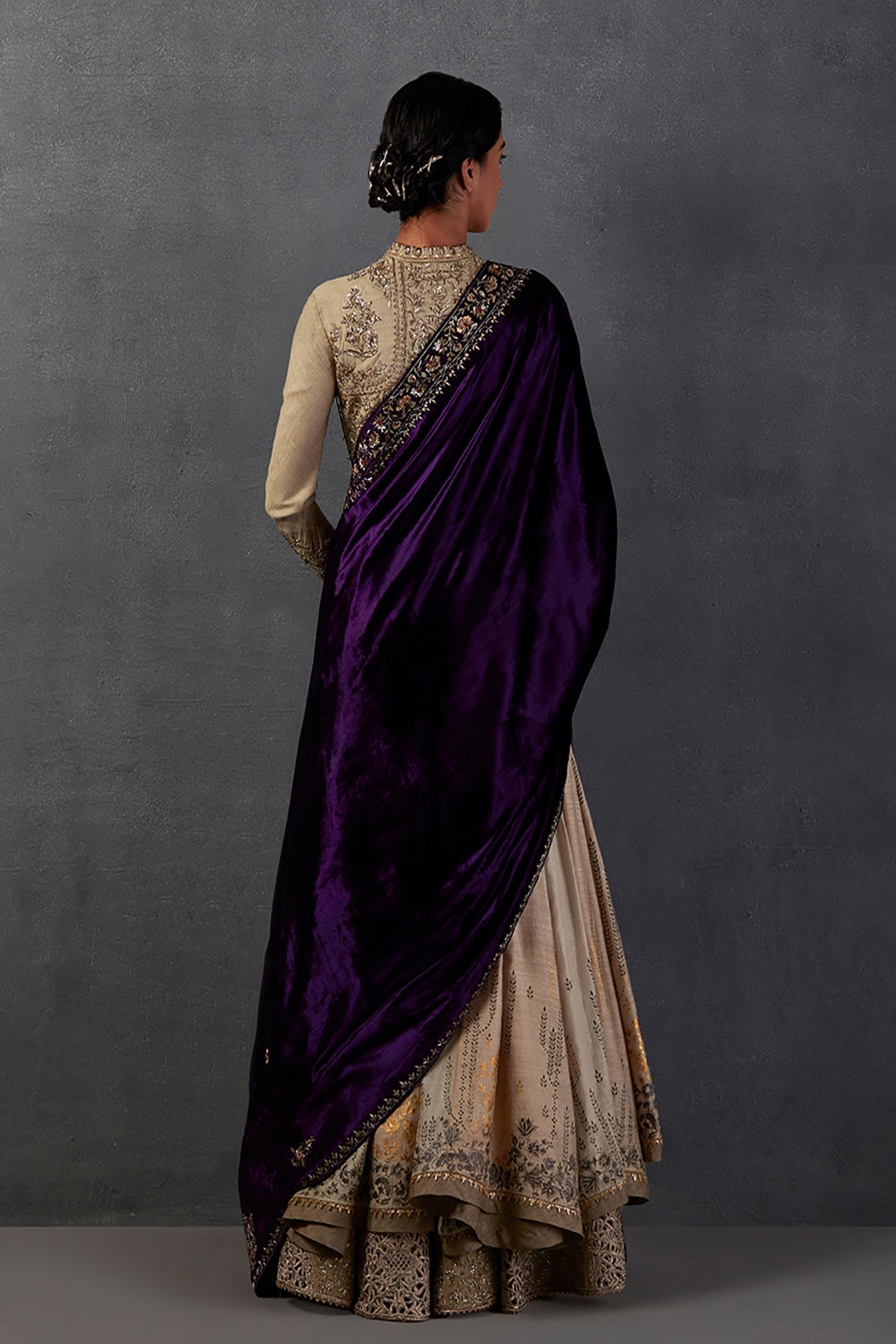 Purple Silk Velvet Embroidered Dushala (Dus-66) - Auraya Fashion -  - #tag1# - #tag2# - #tag3# - #tag3#